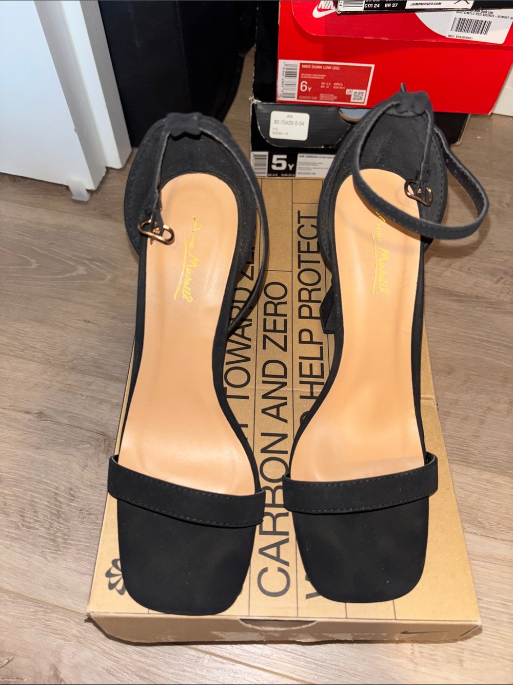 Matisse Black Square-Toe Ankle-Strap Heels